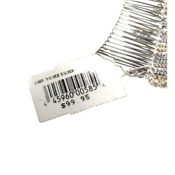 Hair Comb Silver Tone Faux Pearl Beads Rhinestone Floral... - Picture 6 of 8